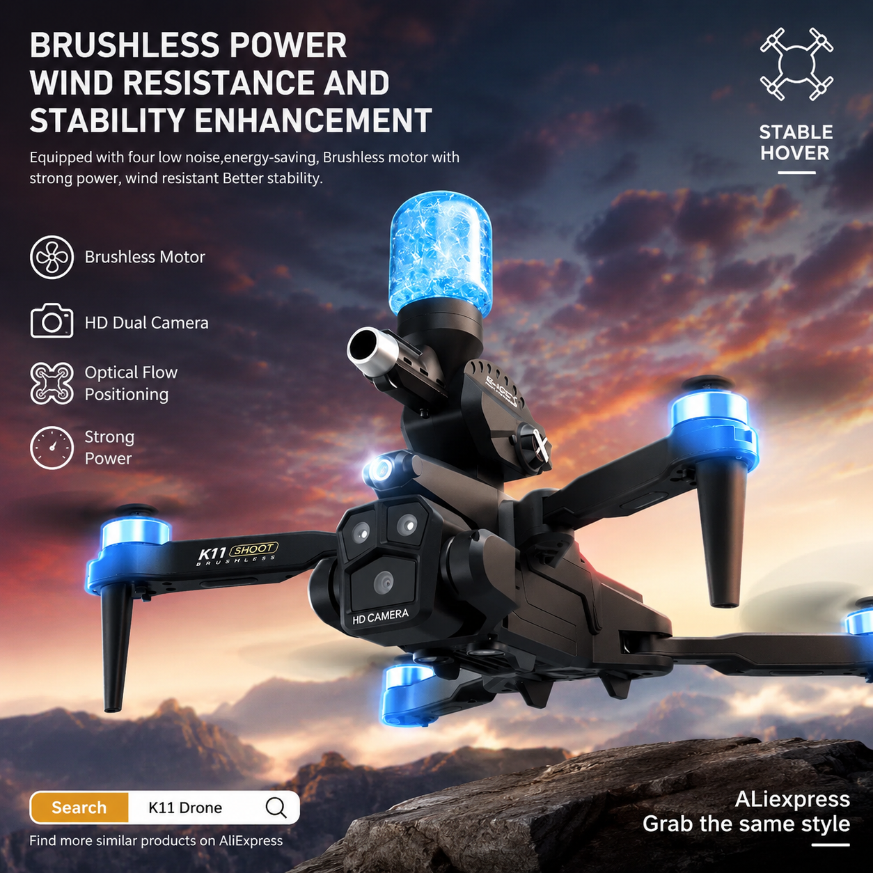 K11MAX Drone with Water Bombs  - đánh giá và giá Drone Gimbal Mount